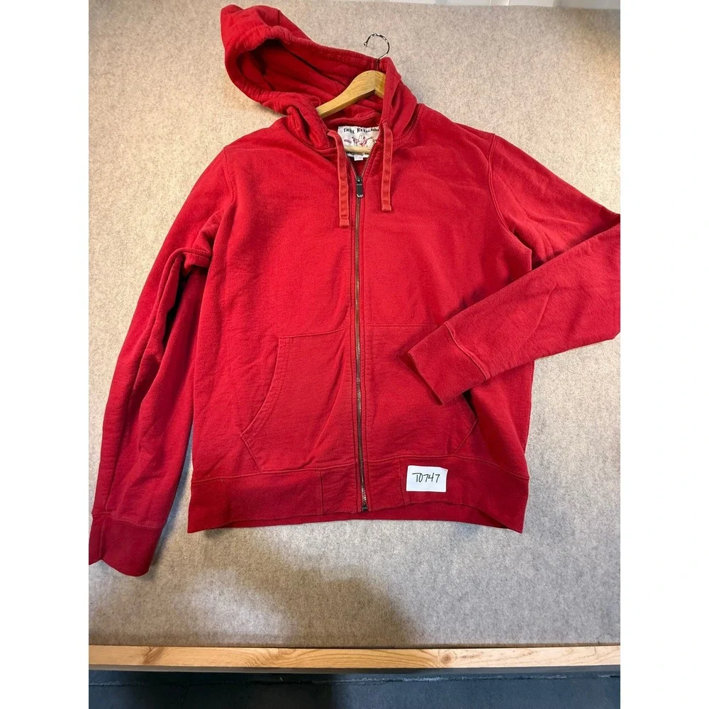 True Religion Mens Red Full Zip Hoodie Gold Horseshoe‎ Logo Sweatshirt 2XL